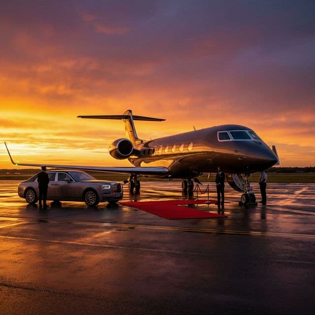 Luxurious Private Jet at Sunset
